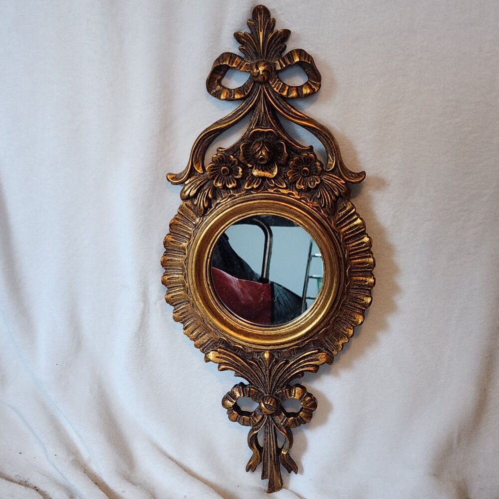 Vintage Gold Ornate Round Wall Mirror 21" Hollywood Regency Louis XVI Baroque